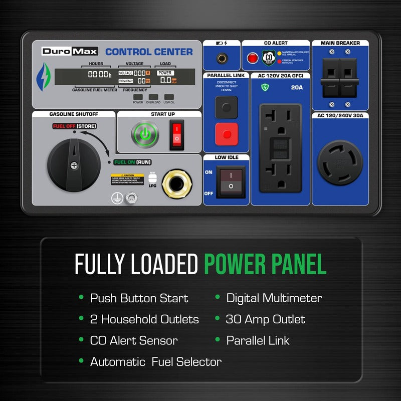 DuroMax 7,000 Watt Portable Gas Generator Panel