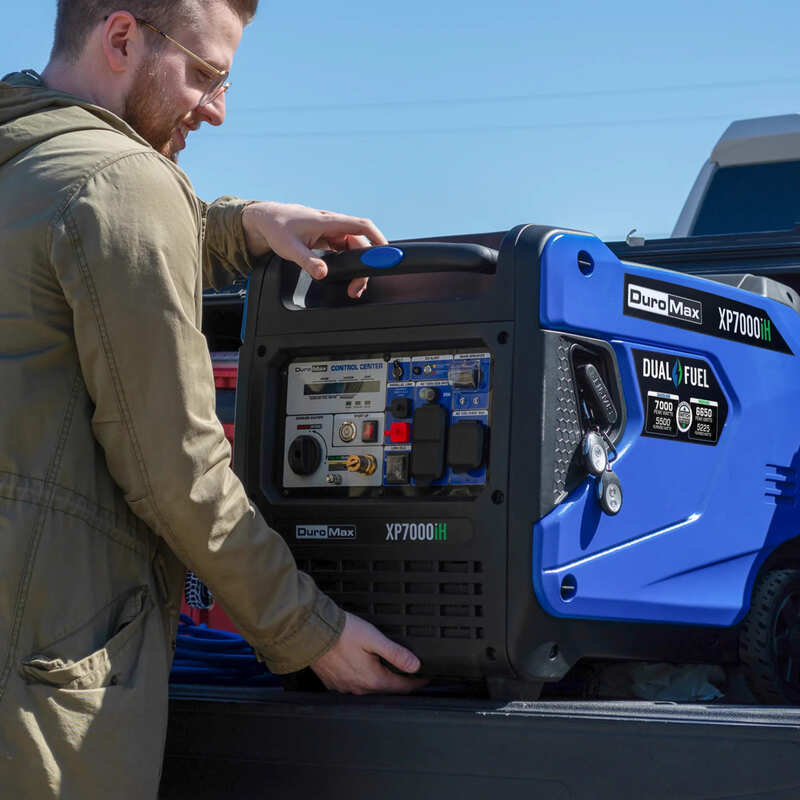 DuroMax 7,000 Watt Portable Dual Fuel Generator in truck